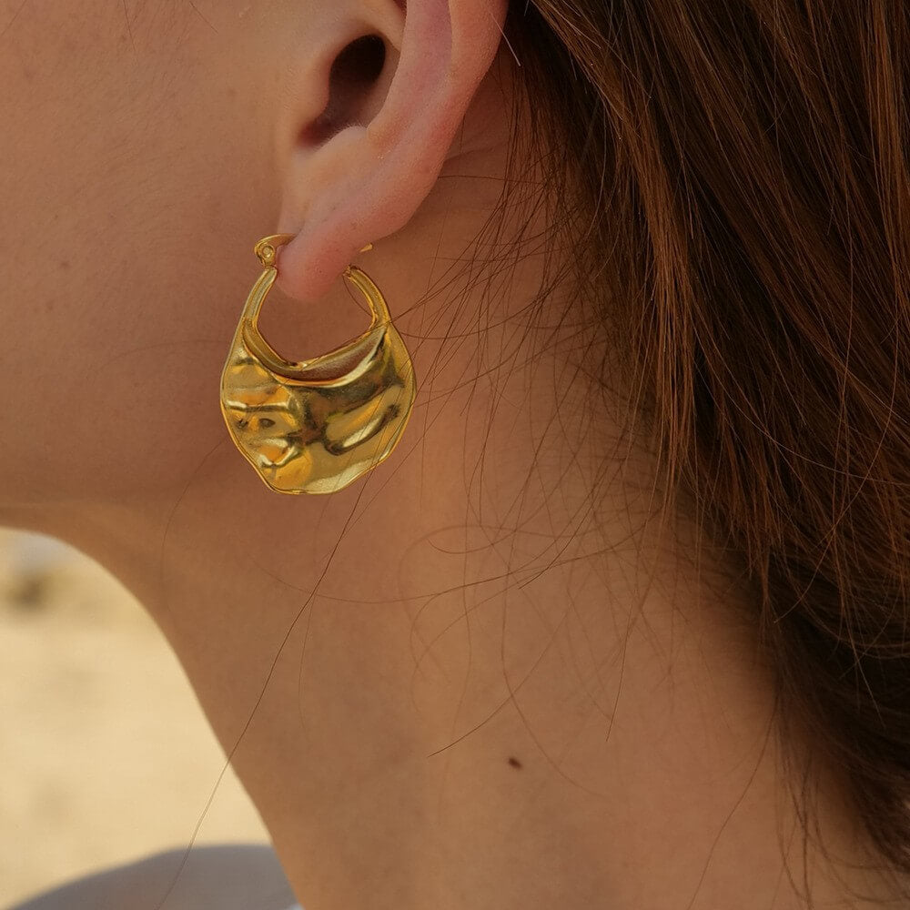 Waterproof Textured Gold Statement Earrings