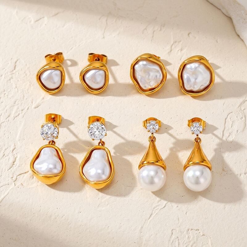French Retro Organic Framed Baroque Pearl Drop Earrings