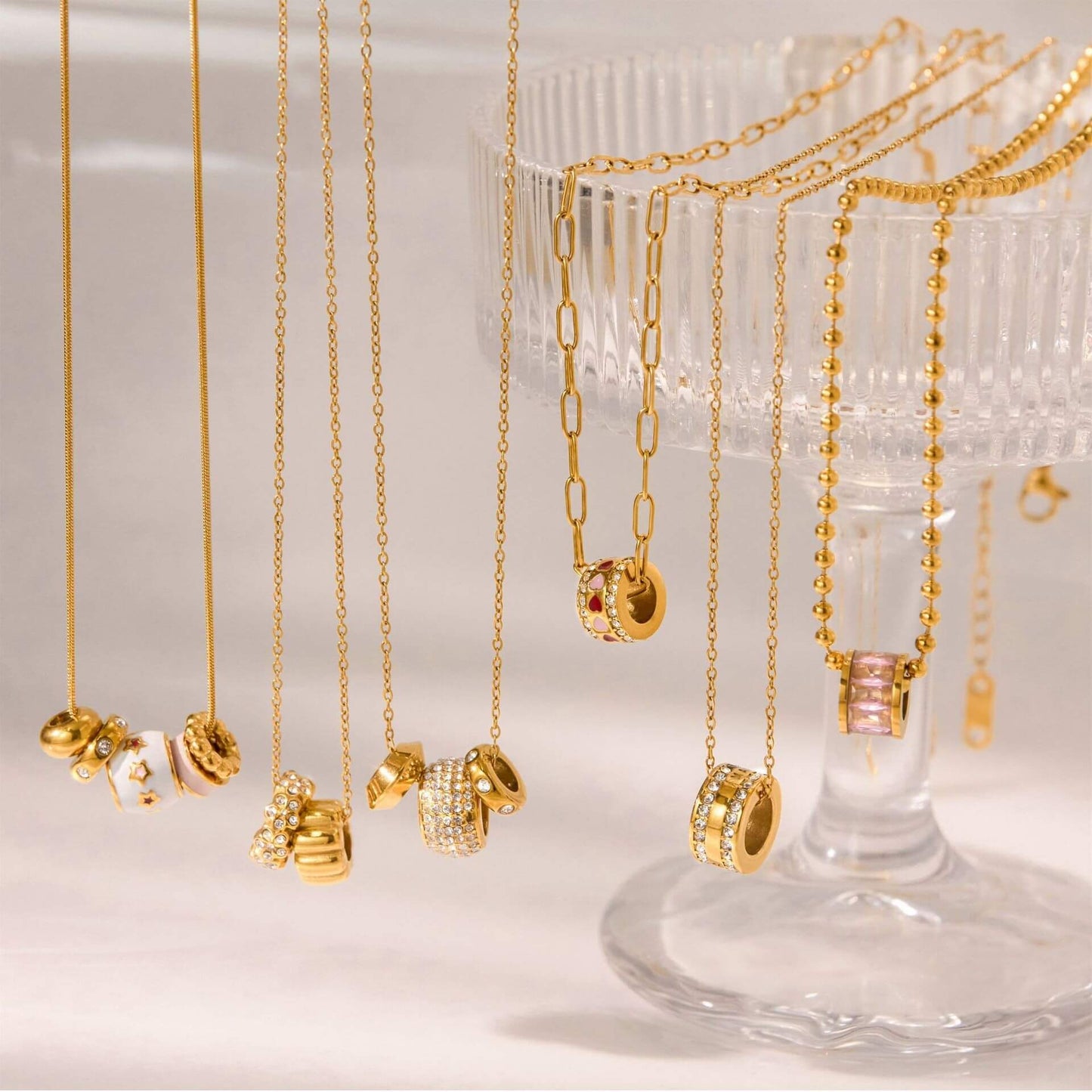 18K Gold Cylinder Charm Necklace