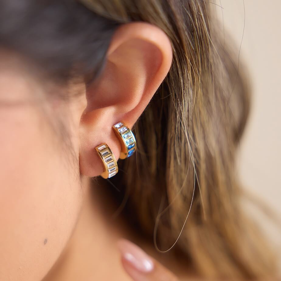 Baguette Crystal Chunky Huggie Earrings