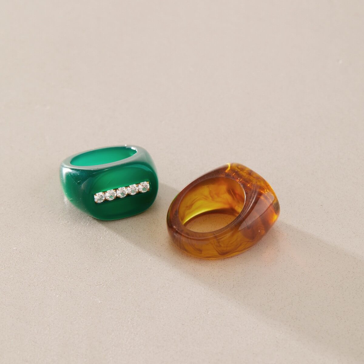 Resin Rhinestone Rings & Cuff Bracelets