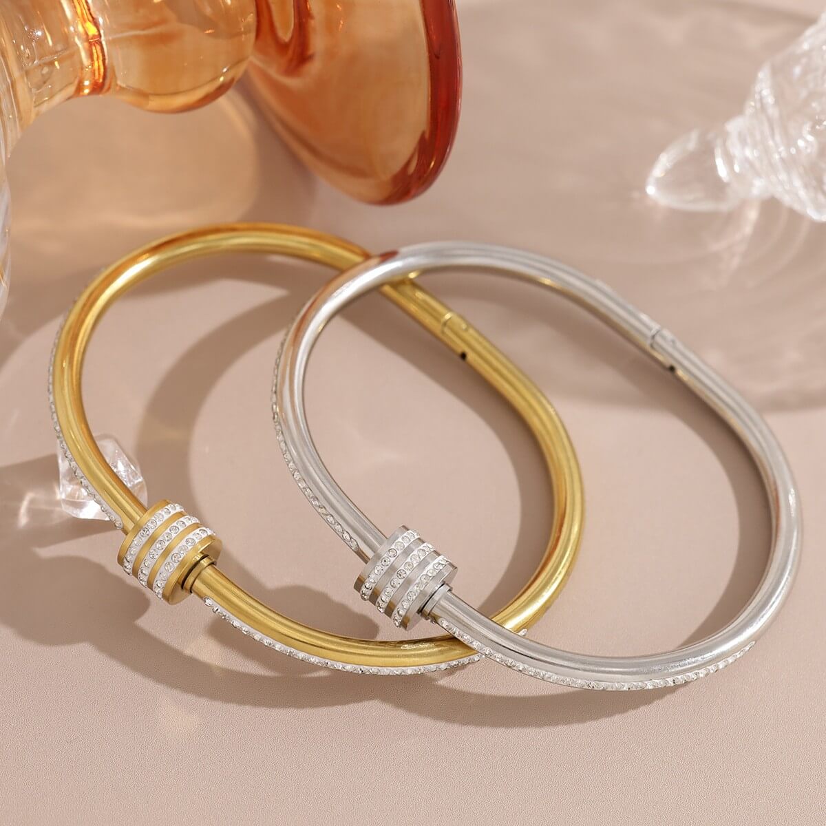 18K Gold Plated Zircon Stainless Steel Bangle
