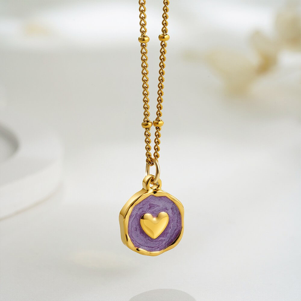 18K Gold Plated Stainless Steel Enamel Coin Pendant Necklace
