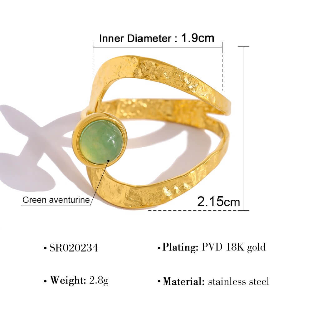 Boho Natural Stone Hammered Open Ring