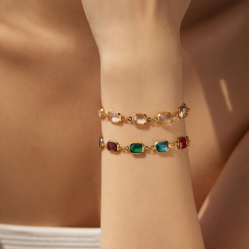 Colorful Crystal Charm Chain Brass Bracelet