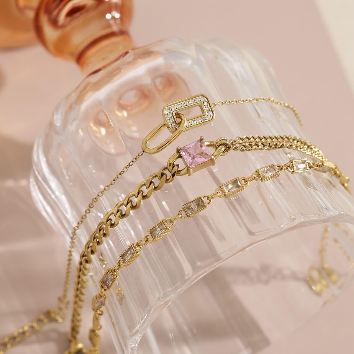 Dainty CZ Gold Charm Bracelet
