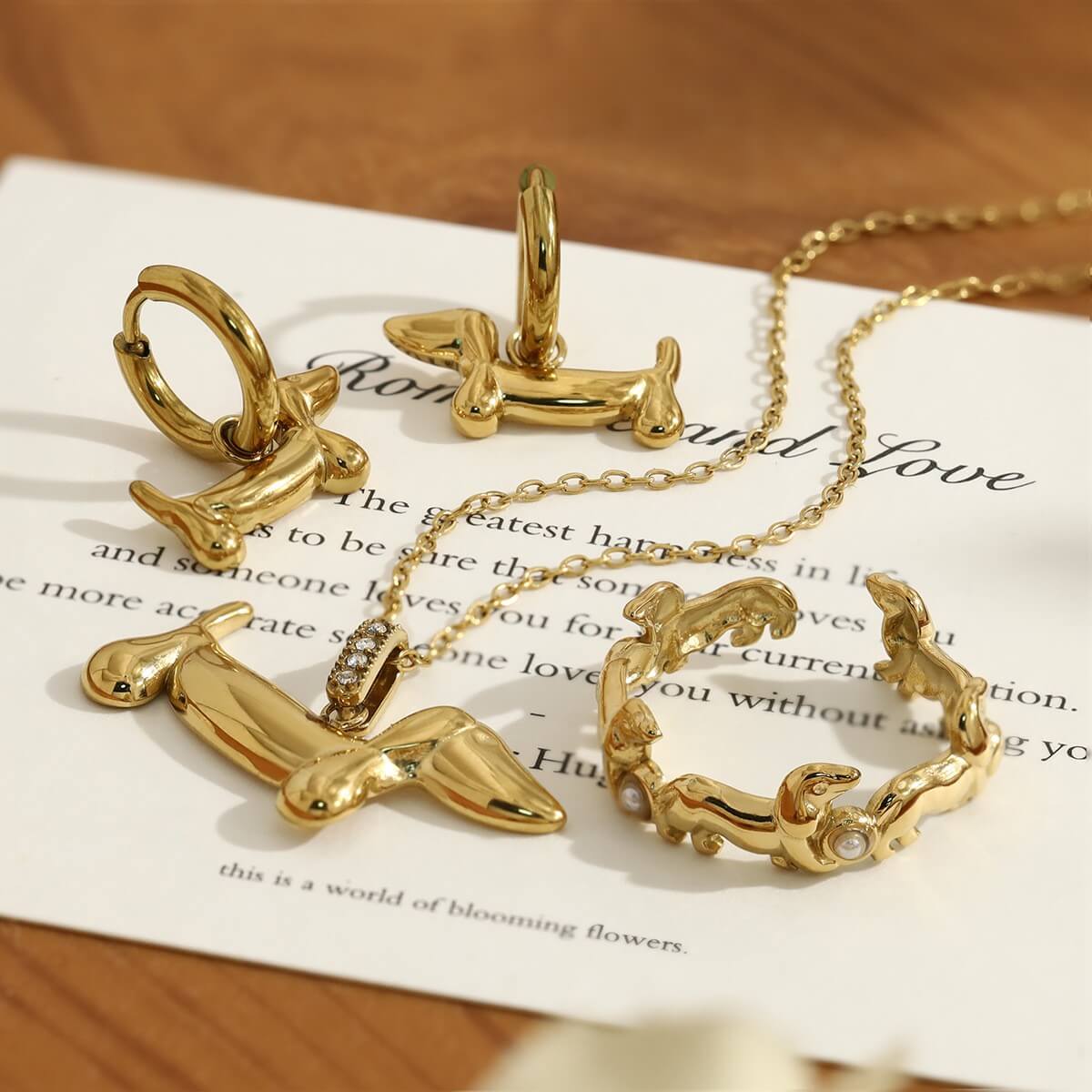 Golden Dachshund Dog Jewelry Collection