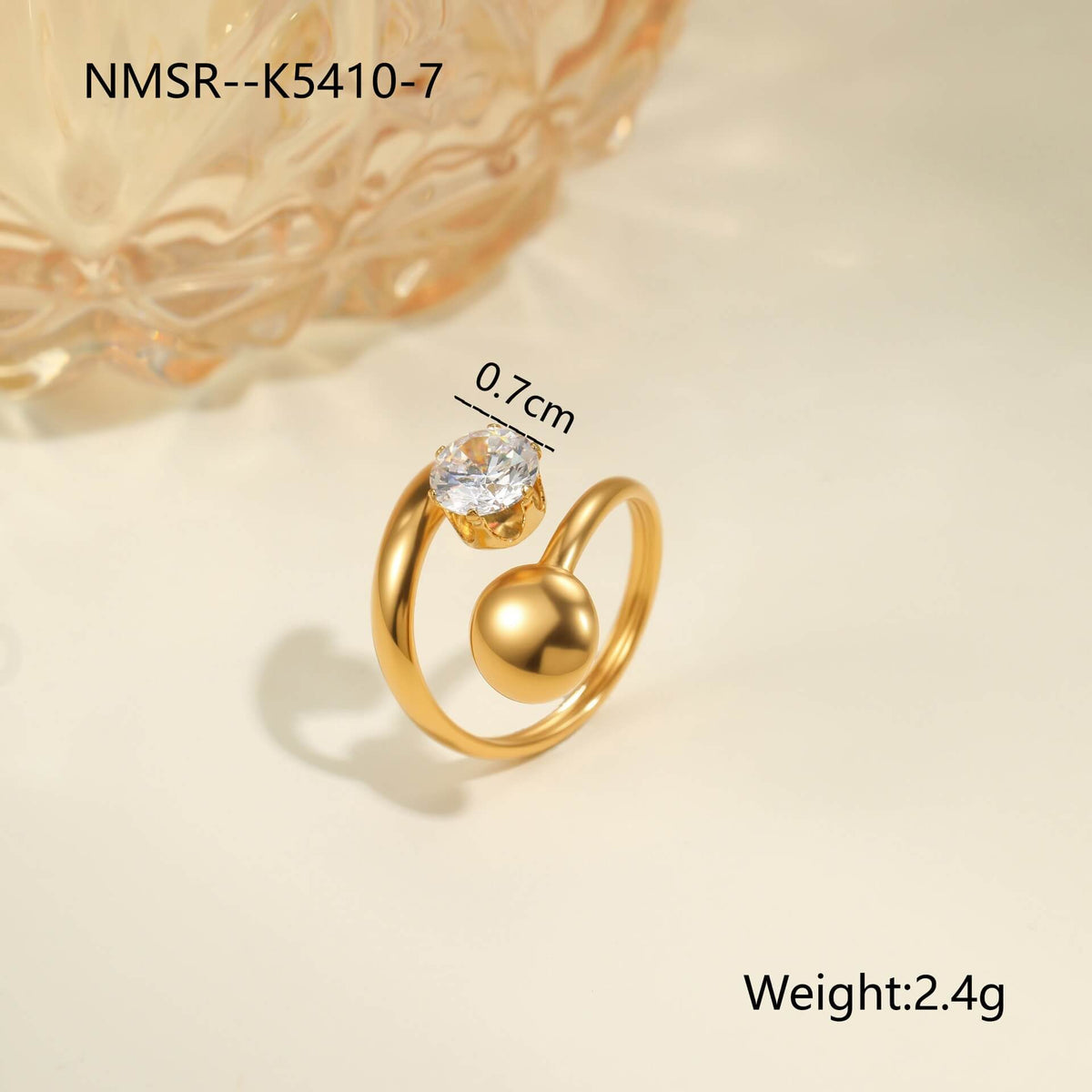 18K Gold Hammered Crystal Open Ring