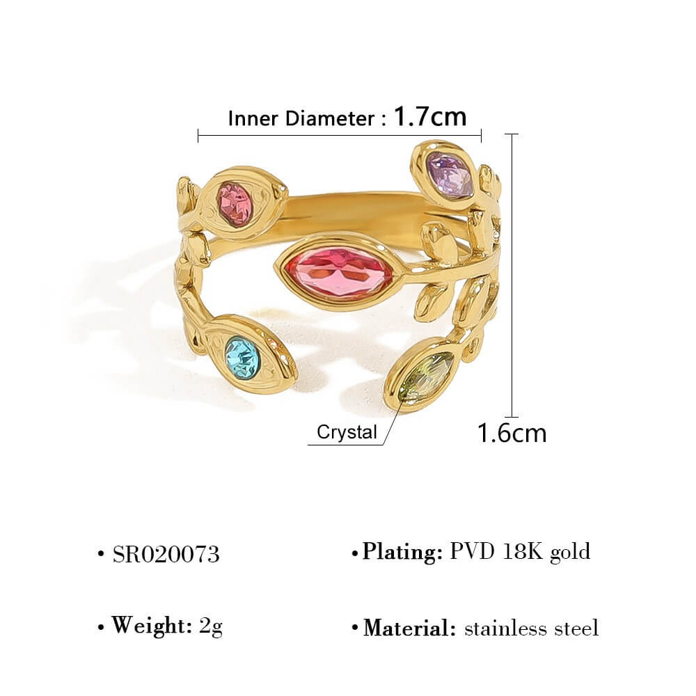 Colorful Floral Leaf Statement Ring