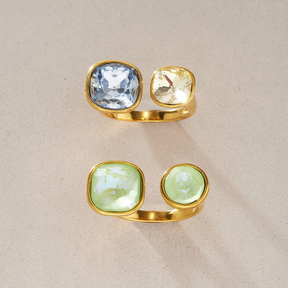 18K Gold Plated Colorful Candy Crystal Open Ring