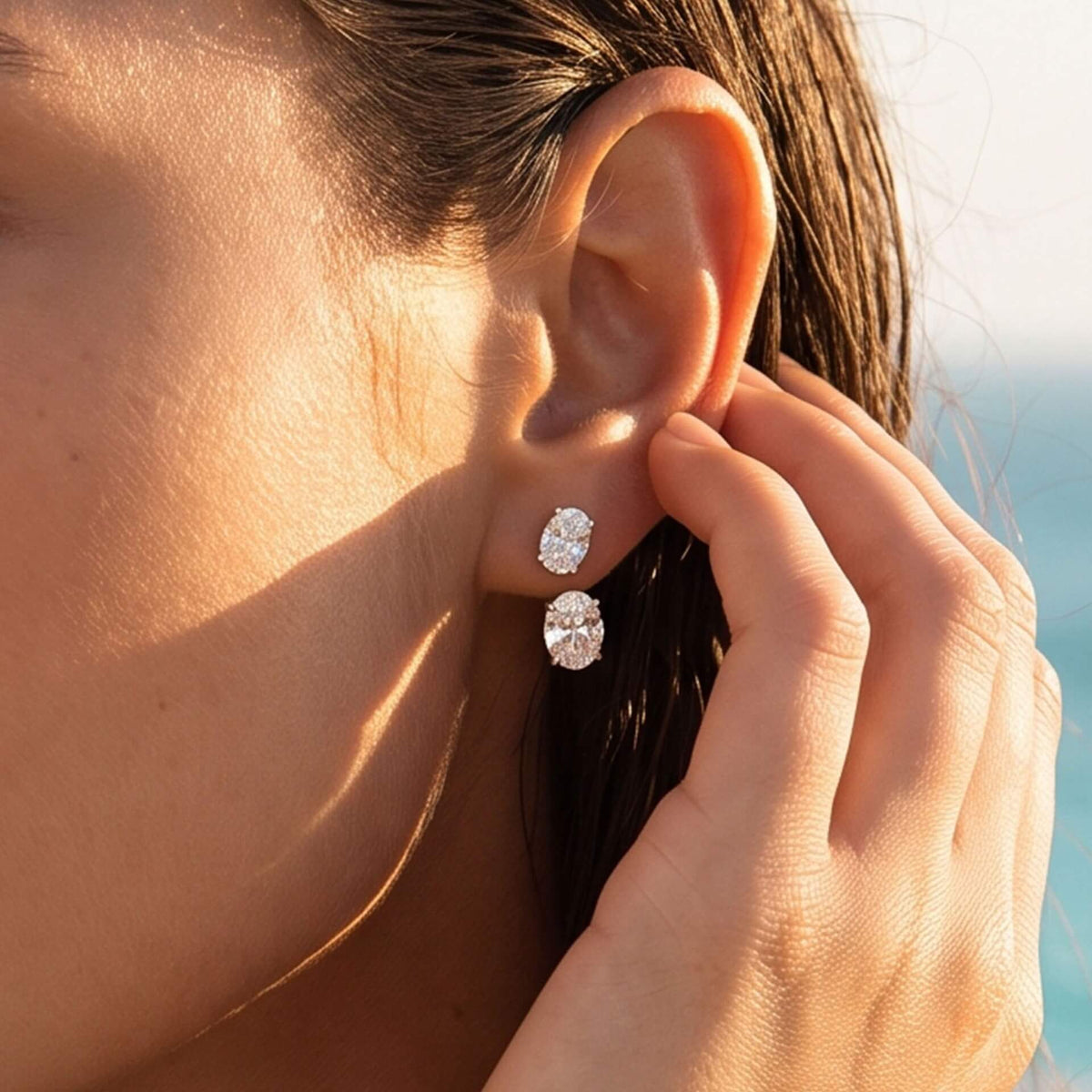 Front-Back Cubic Zirconia Huggie Stud Earrings