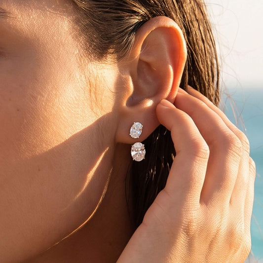 Front-Back Cubic Zirconia Huggie Stud Earrings