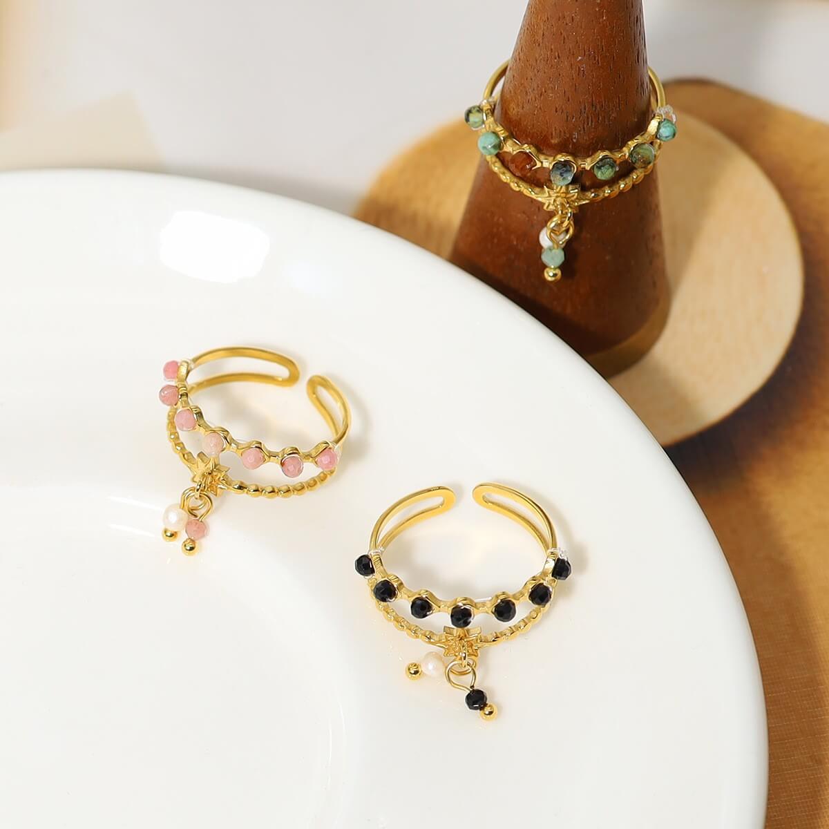 Boho Beaded Double Layer Adjustable Ring