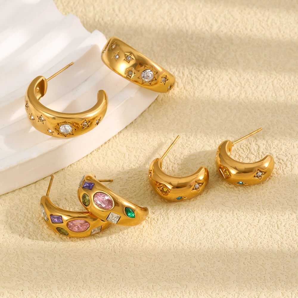 Celestial Zircon Chunky C-Hoop Earrings