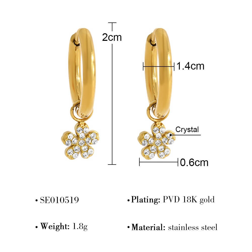 Crystal Charm Stainless Steel Hoop Earrings