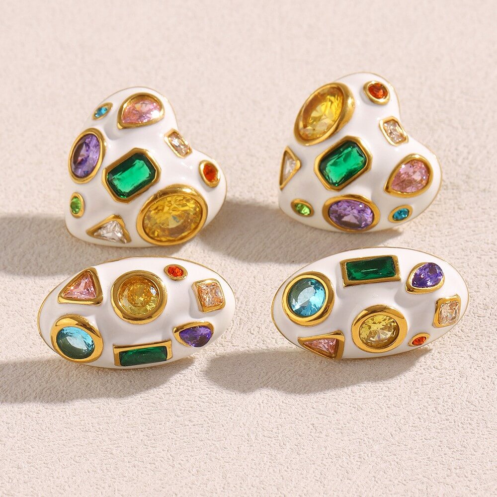 Colorful Zircon Enamel Chunky Stud Earrings