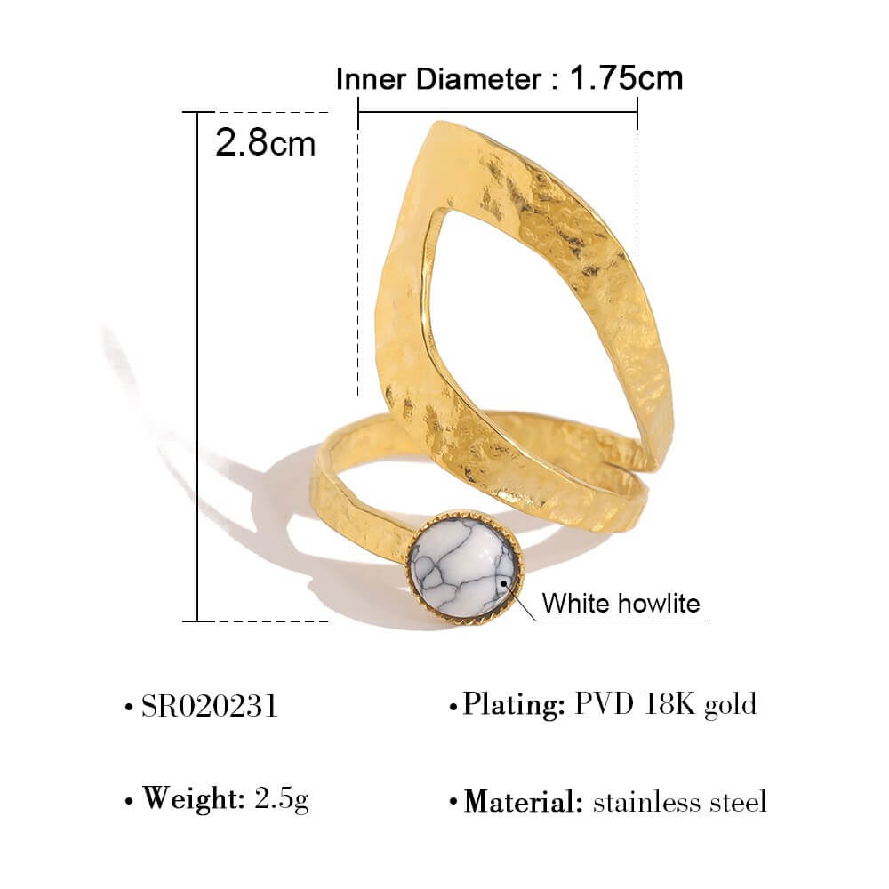 Boho Natural Stone Hammered Open Ring
