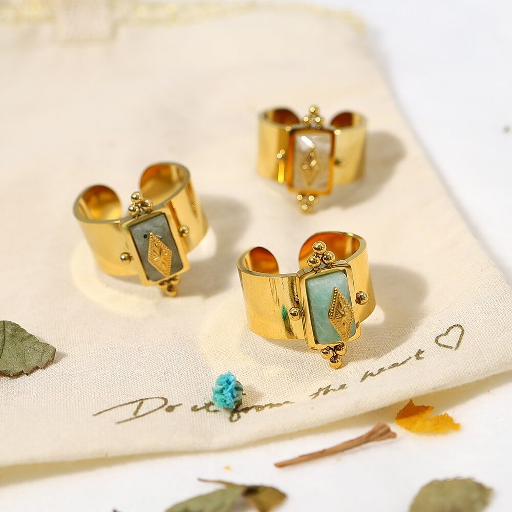 Vintage Natural Stone Wide Open Ring