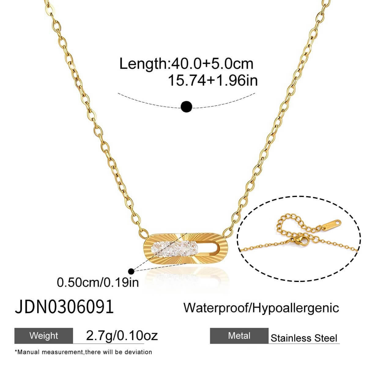 Movable Zirconia Oval Pendant Necklace