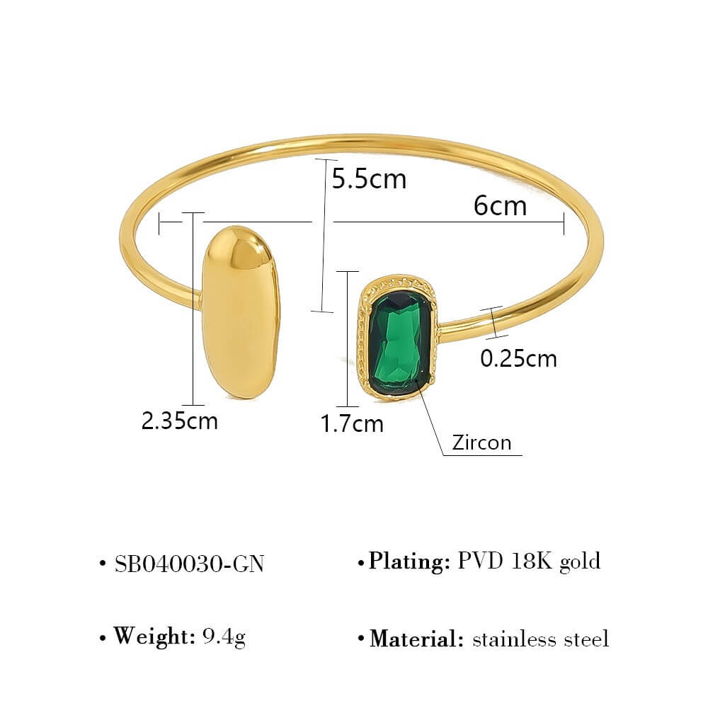 Asymmetric Zircon Open Cuff Bangle