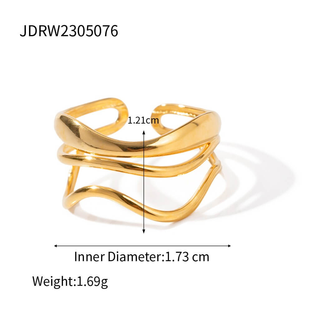 Waterproof Sculptural Wave Open Rings