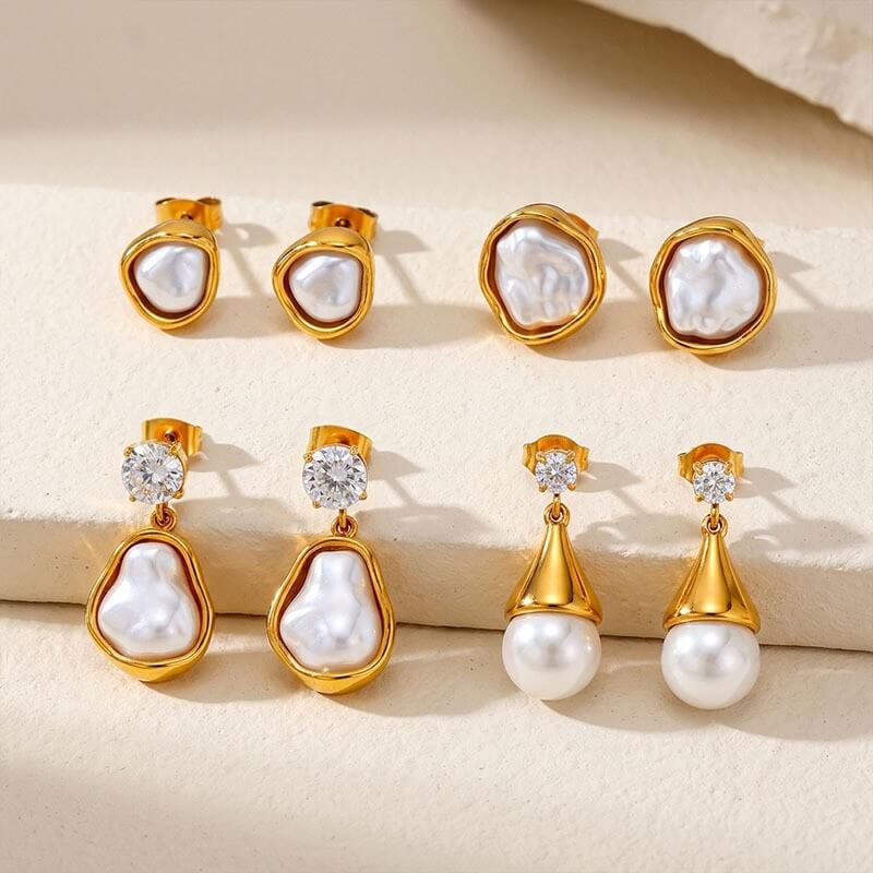 French Retro Organic Framed Baroque Pearl Drop Earrings