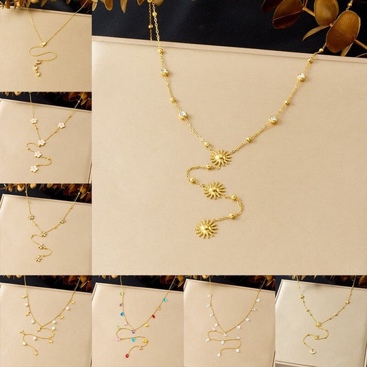 Stainless Steel Y-Lariat Drop Charm Necklace