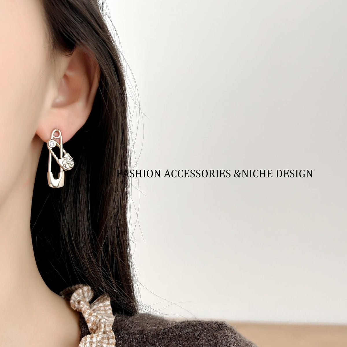 Punk Safety Pin Lock CZ Drop Stud Earrings