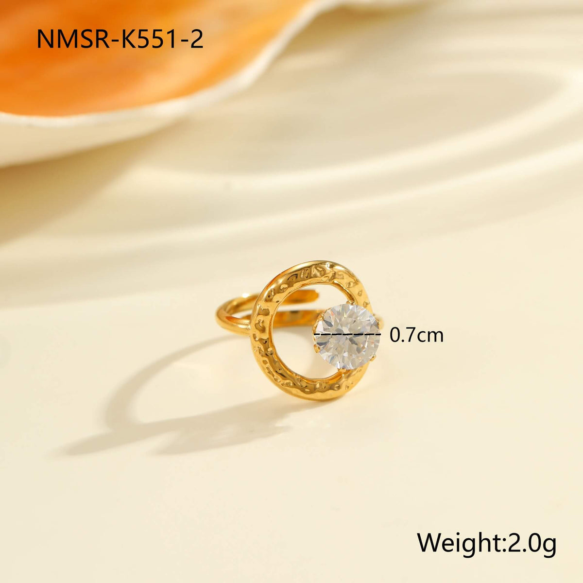 18K Gold Hammered Crystal Open Ring