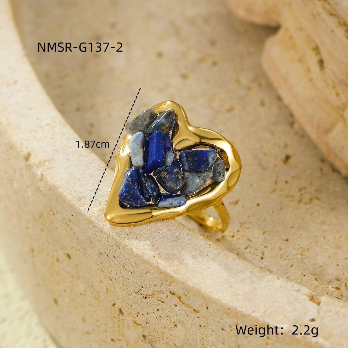 Heart Raw Gemstone Open Ring