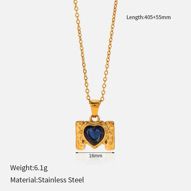 Retro Framed Heart CZ Birthstone Necklace