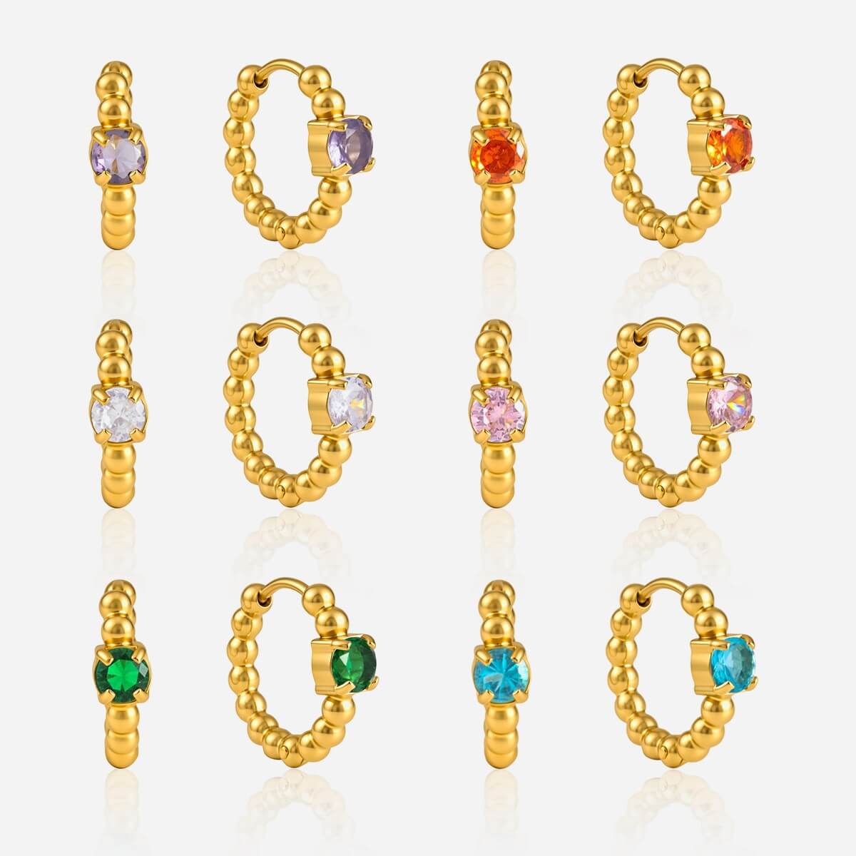 Beaded Colorful Zirconia Huggie Hoop Earrings