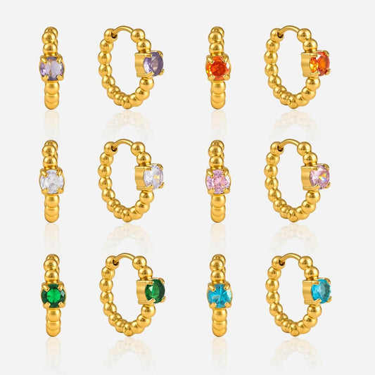 Beaded Colorful Zirconia Huggie Hoop Earrings