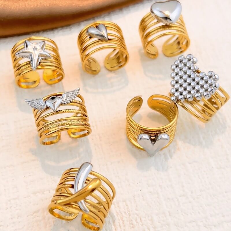 18K Gold Two-Tone Multi-Layer Open Ring
