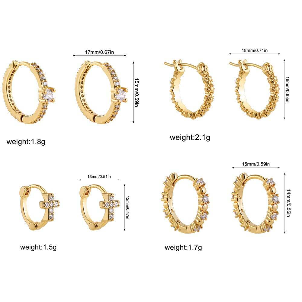 Dainty Textured CZ Huggie Hoop Earrings - 18K Gold Plated Brass