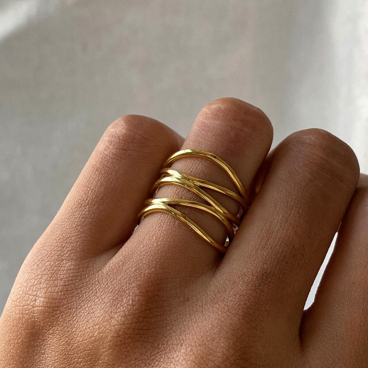 Waterproof Sculptural Wave Open Rings