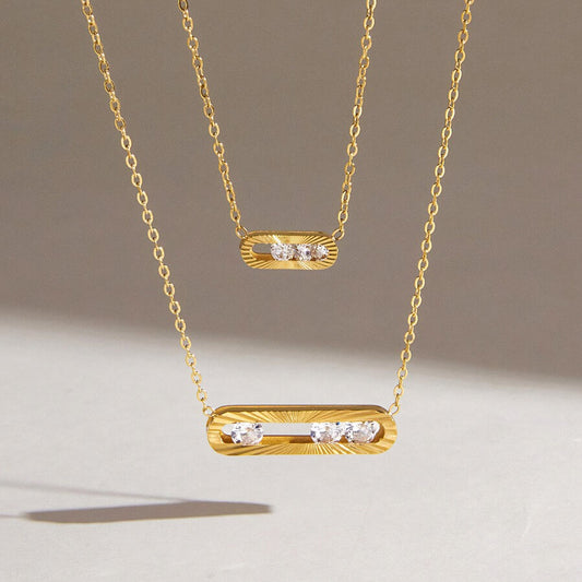 Movable Zirconia Oval Pendant Necklace