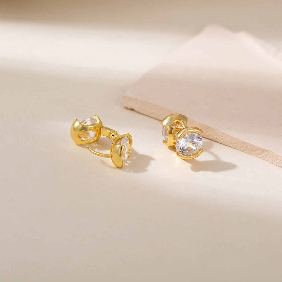 14K Gold Plated Brass Sparkling CZ Huggie Earrings