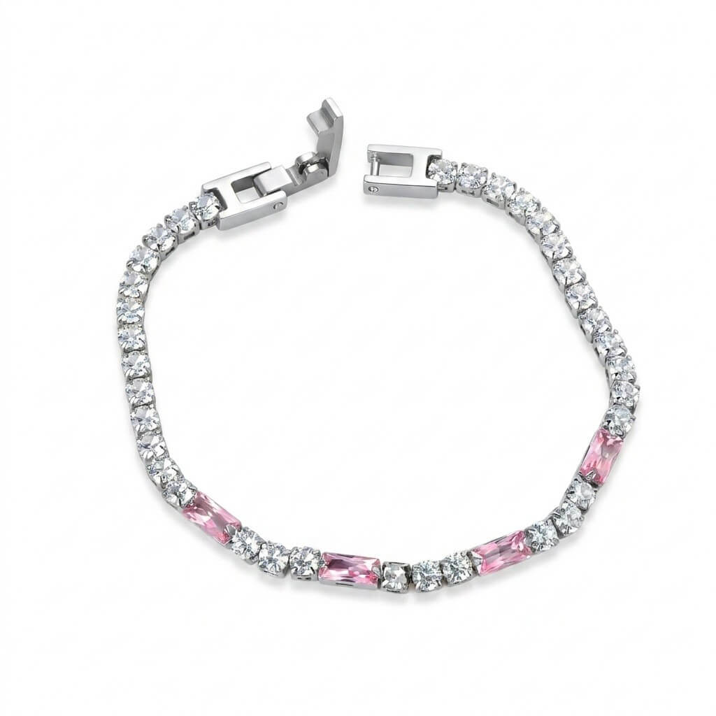 Waterproof Pink Baguette CZ Tennis Bracelet Chain
