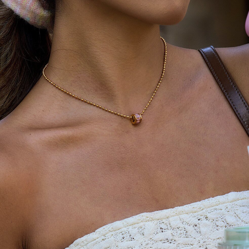 18K Gold Cylinder Charm Necklace