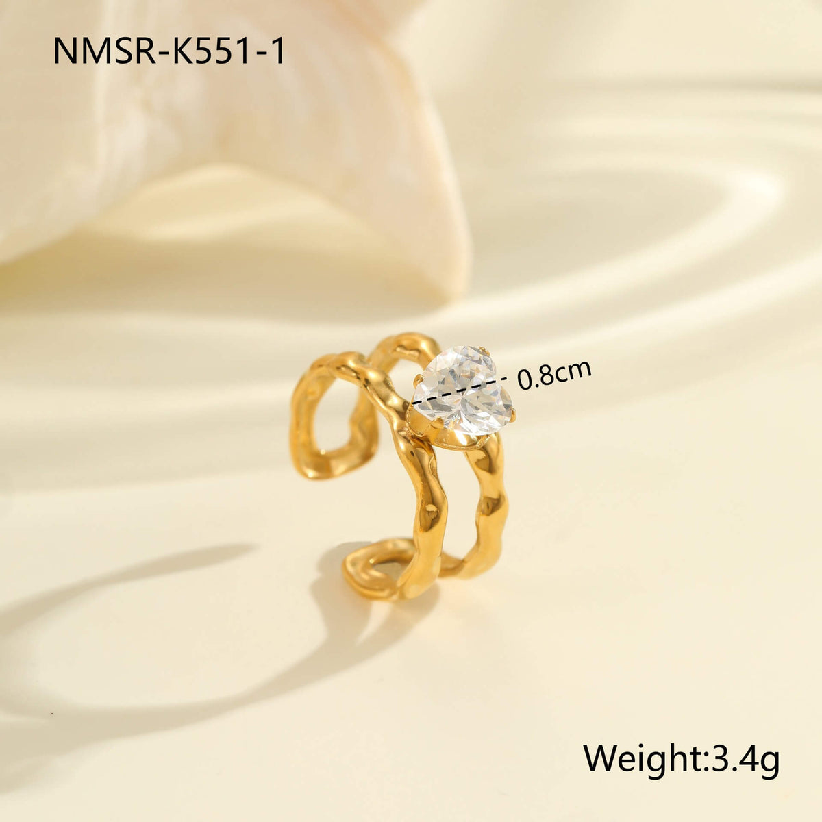 18K Gold Hammered Crystal Open Ring