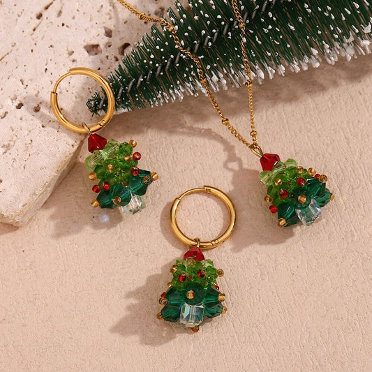 Festive Crystal Christmas Tree Jewelry Set