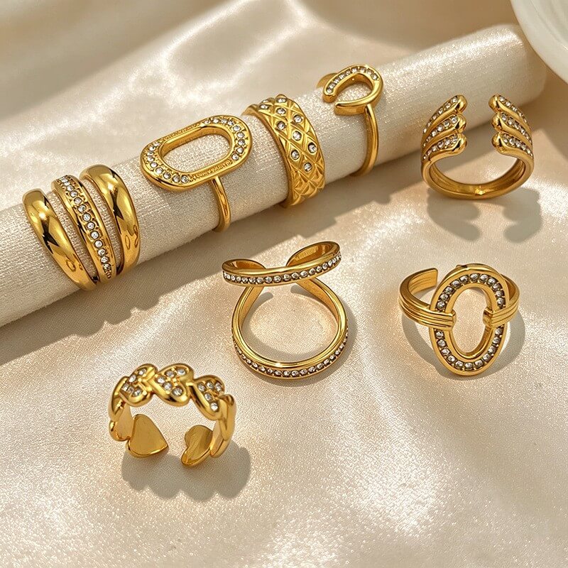 18K Gold CZ Pave Geometric Open Ring