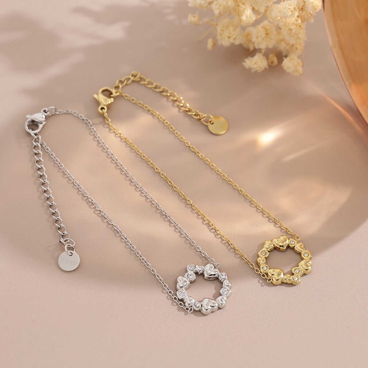 CZ Heart Wreath Chain Bracelet