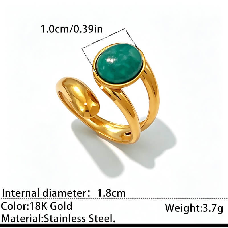 18K Gold Oval Gemstone Bypass Open Ring