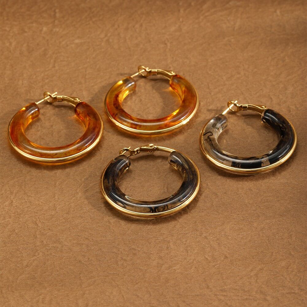 Chunky Resin Hoop Earrings 18K Gold Stainless Steel