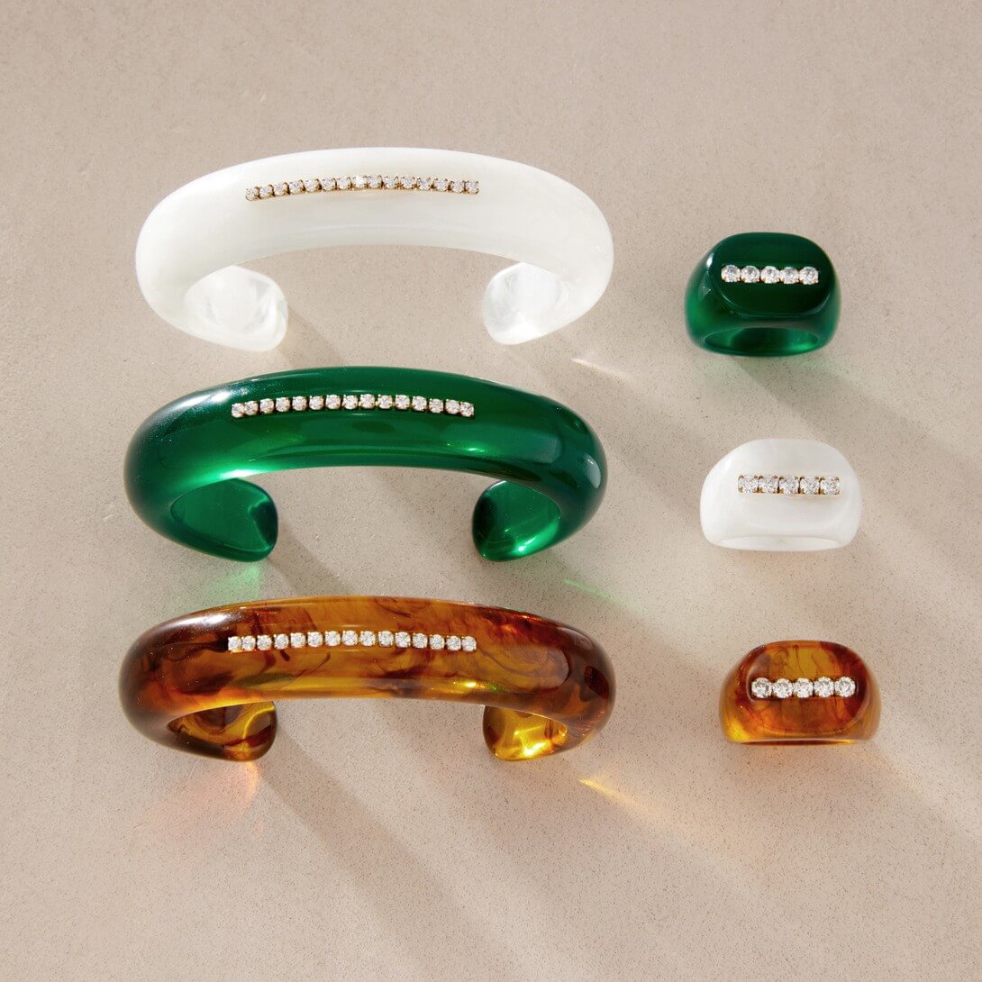 Resin Rhinestone Rings & Cuff Bracelets