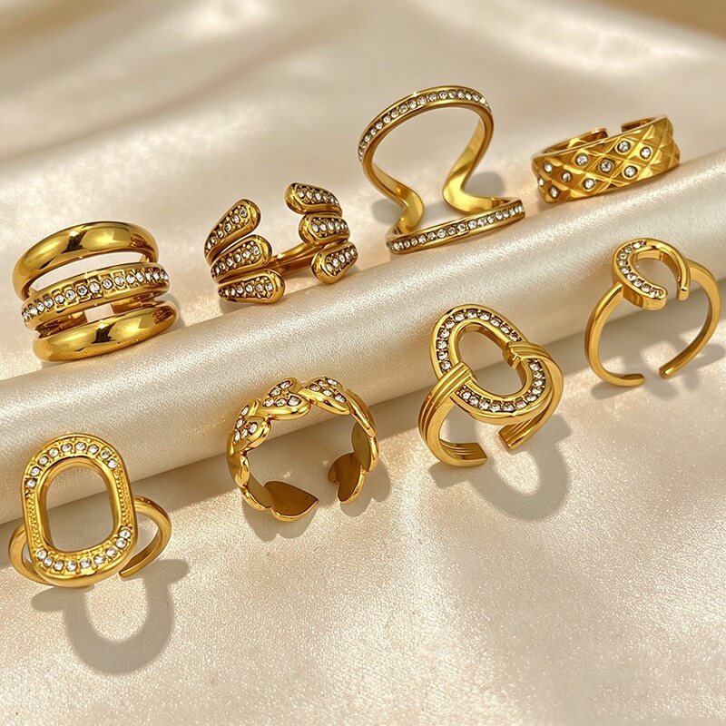 18K Gold CZ Pave Geometric Open Ring