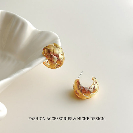 Woven Texture Chunky C-Hoop Earrings