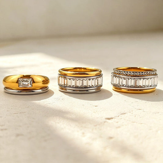 18K Gold Two-Tone Stacking Ring Set